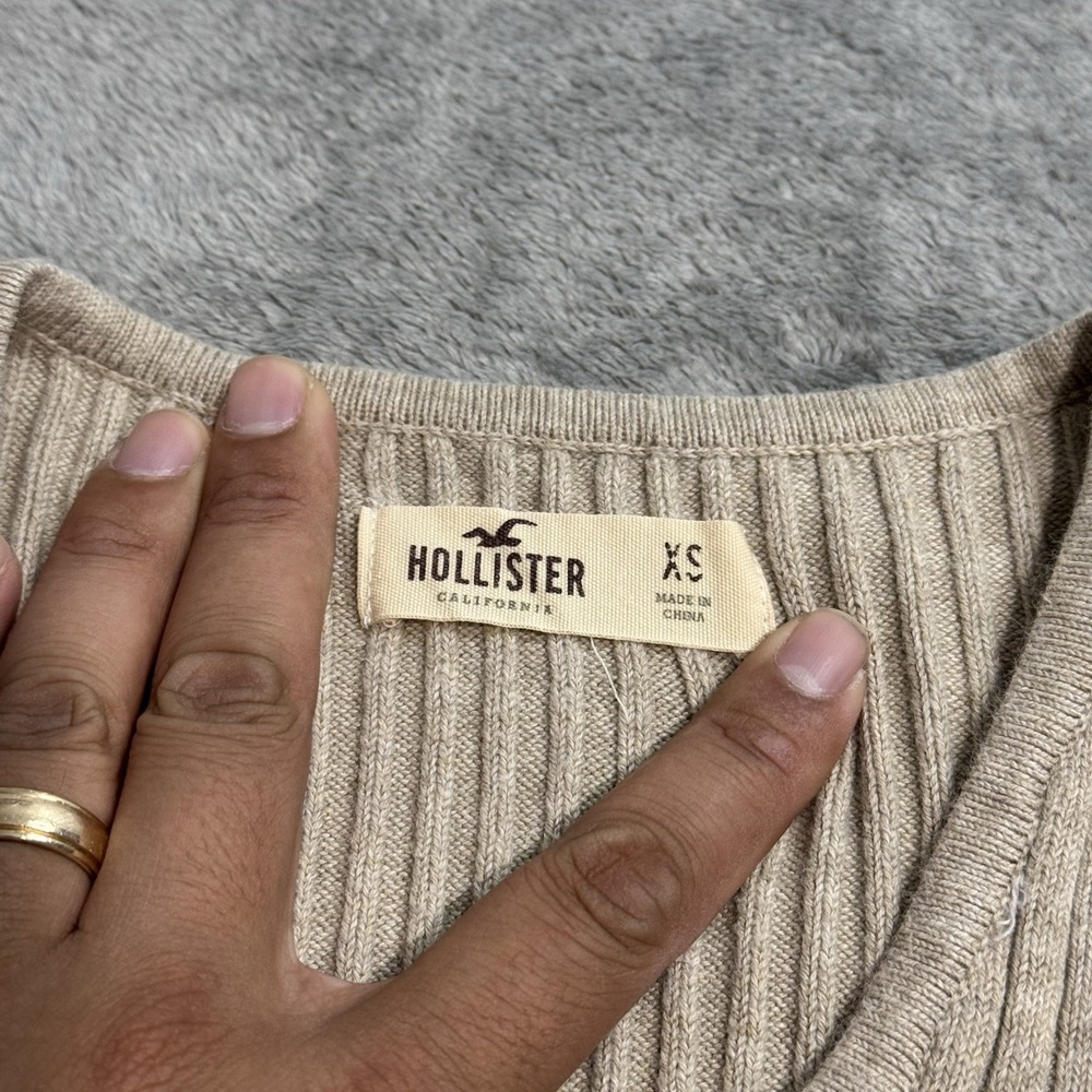VTG Y2K Hollister Tie Front Ribbed Longsleeve Top Size XS Indie Western Casual - Picture 4 of 8